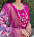 Vedant Vastram Kurta Pant Set With Dupatta Having Beautiful Handwork - Pink | Grocsy