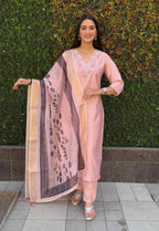 Vedant Vastram Kurta Pant Set With Dupatta Having Beautiful Handwork - Peach | Grocsy