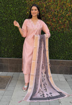 Vedant Vastram Kurta Pant Set With Dupatta Having Beautiful Handwork - Peach | Grocsy