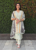 Vedant Vastram Kurta Pant Set With Dupatta Having Beautiful Handwork - Light Pista | Grocsy