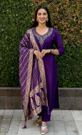 Vedant Vastram Kurta Pant Set With Dupatta Having Beautiful Handwork - Violet | Grocsy