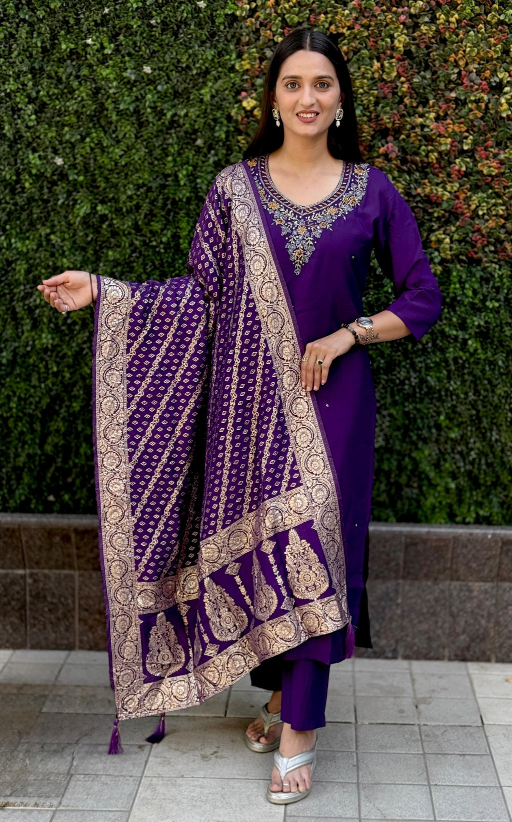 Vedant Vastram Kurta Pant Set With Dupatta Having Beautiful Handwork - Violet | Grocsy