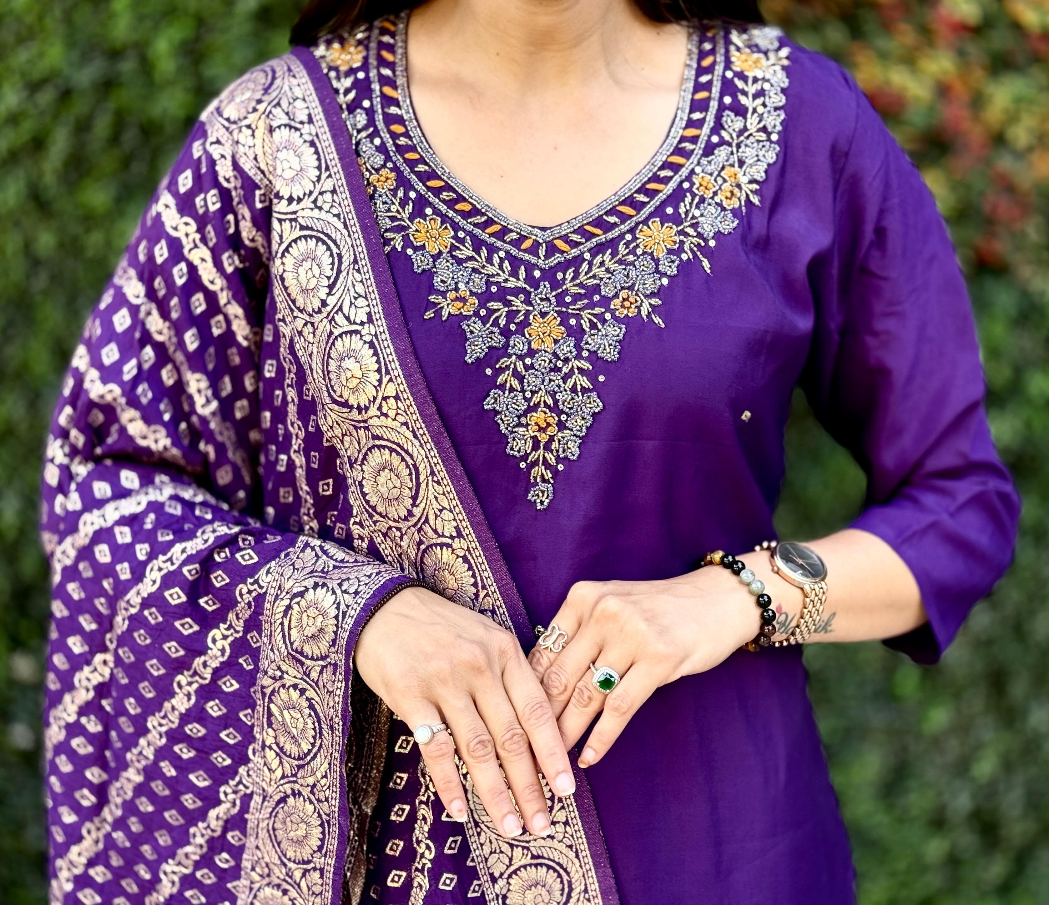 Vedant Vastram Kurta Pant Set With Dupatta Having Beautiful Handwork - Violet | Grocsy