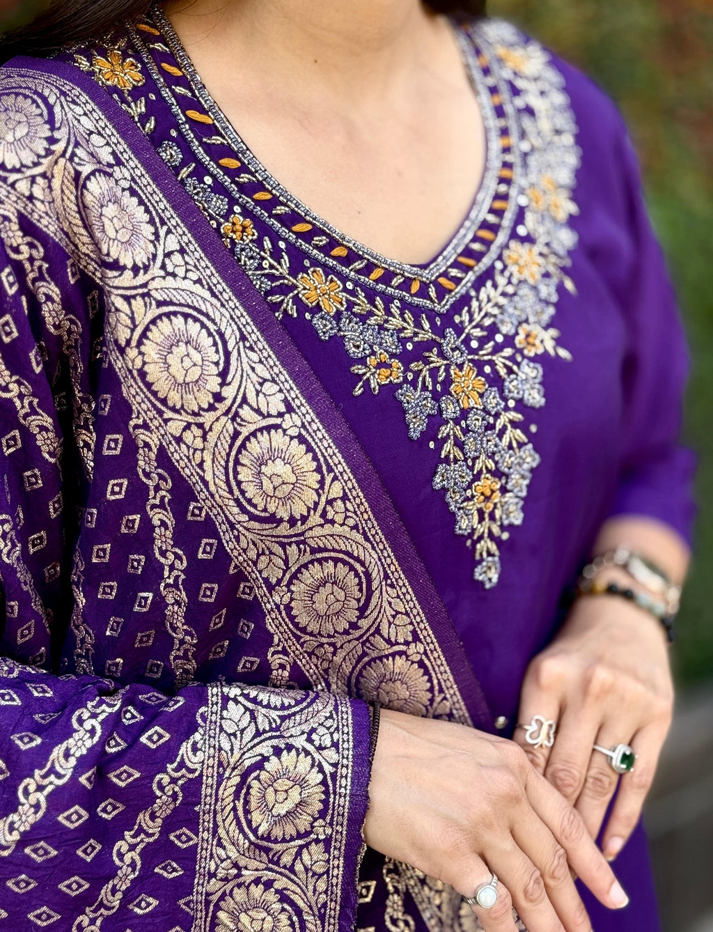 Vedant Vastram Kurta Pant Set With Dupatta Having Beautiful Handwork - Violet | Grocsy