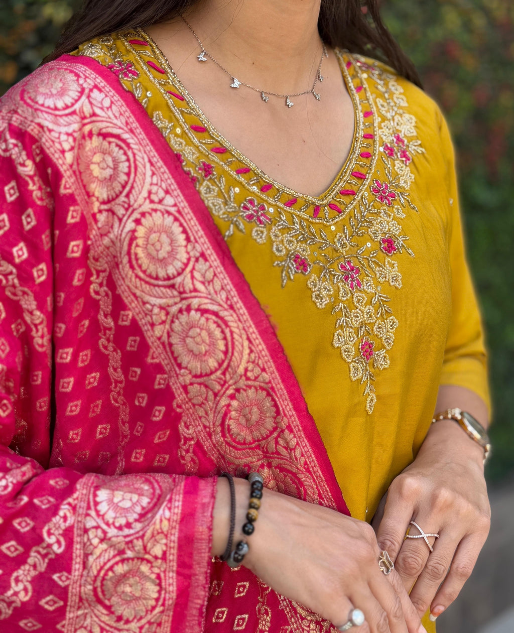 Vedant Vastram Kurta Pant Set With Dupatta Having Beautiful Handwork - Yellow | Grocsy