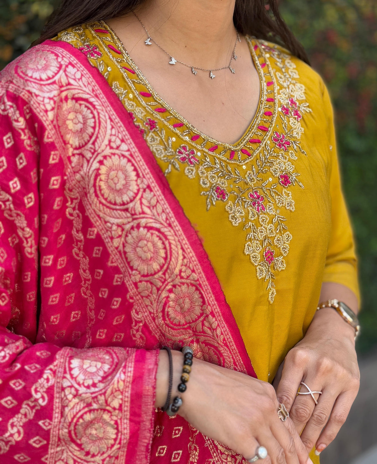 Vedant Vastram Kurta Pant Set With Dupatta Having Beautiful Handwork - Yellow | Grocsy