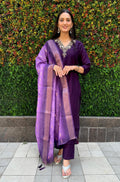 Vedant Vastram Kurta Pant Set With Dupatta Having Beautiful Handwork - Violet | Grocsy