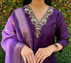 Vedant Vastram Kurta Pant Set With Dupatta Having Beautiful Handwork - Violet | Grocsy