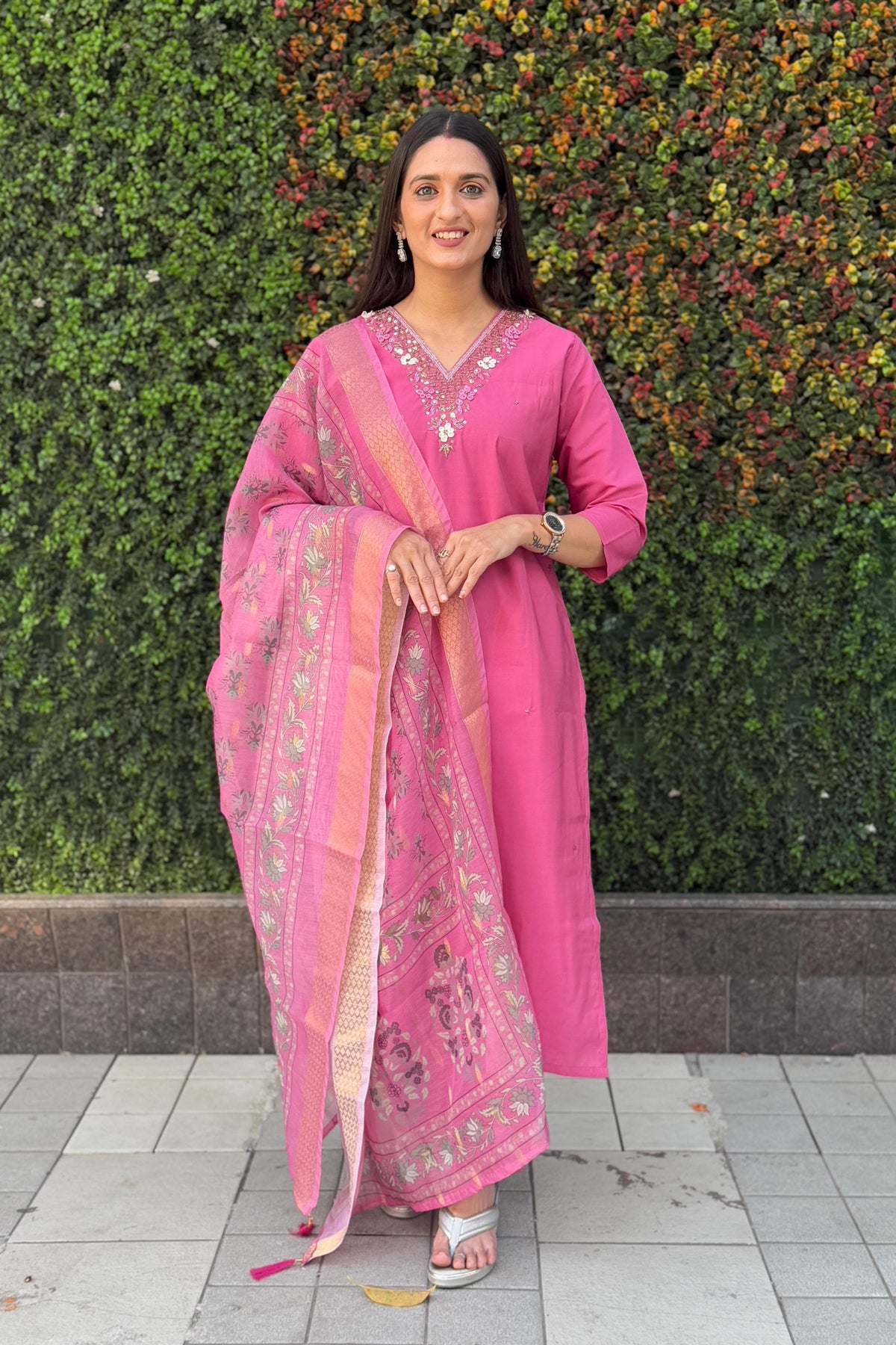 Vedant Vastram Kurta Pant Set With Dupatta Having Beautiful Handwork - Peach | Grocsy