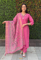 Vedant Vastram Kurta Pant Set With Dupatta Having Beautiful Handwork - Peach | Grocsy