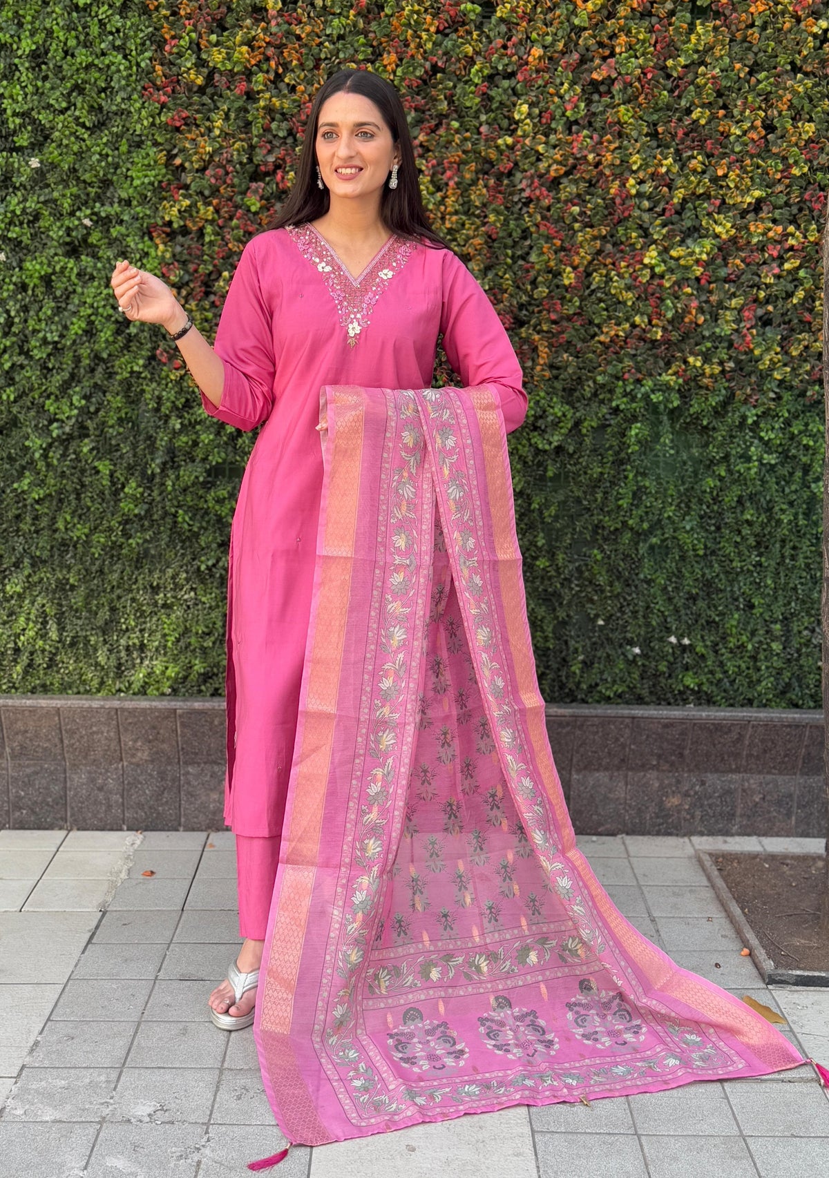 Vedant Vastram Kurta Pant Set With Dupatta Having Beautiful Handwork - Peach | Grocsy