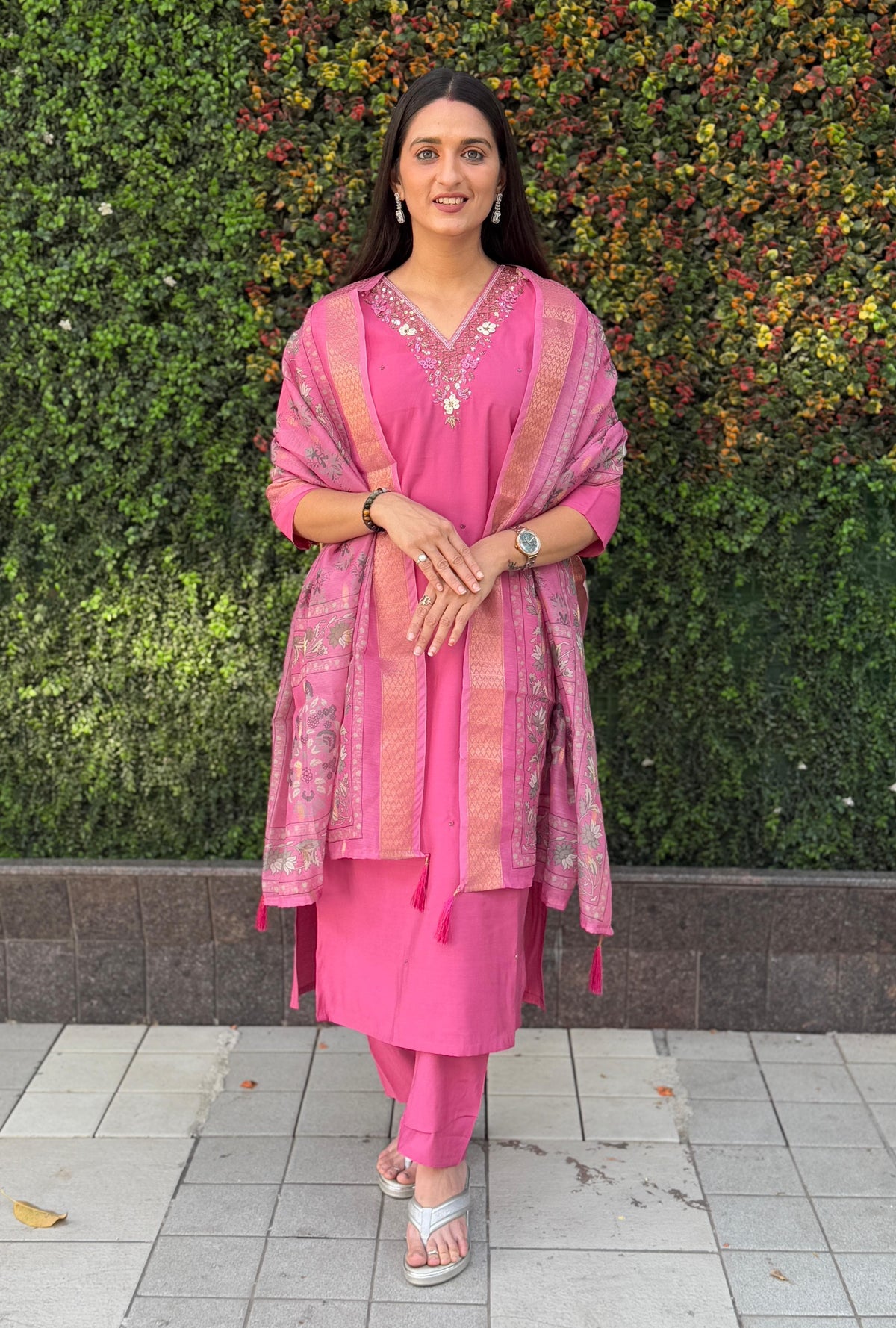 Vedant Vastram Kurta Pant Set With Dupatta Having Beautiful Handwork - Peach | Grocsy