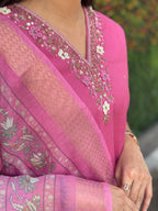 Vedant Vastram Kurta Pant Set With Dupatta Having Beautiful Handwork - Peach | Grocsy
