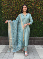 Vedant Vastram Kurta Pant Set With Dupatta Having Beautiful Handwork - See Green | Grocsy