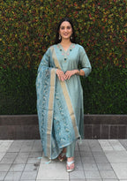 Vedant Vastram Kurta Pant Set With Dupatta Having Beautiful Handwork - See Green | Grocsy