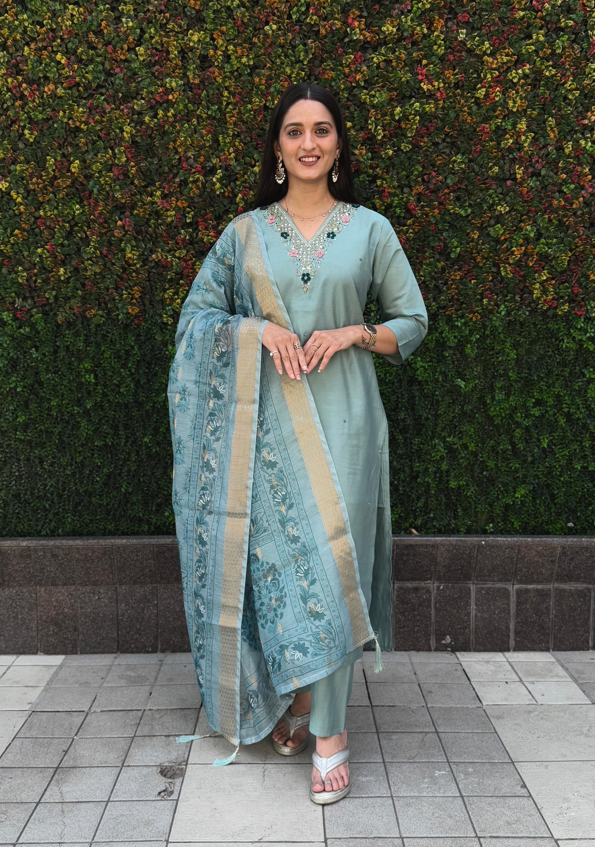 Vedant Vastram Kurta Pant Set With Dupatta Having Beautiful Handwork - See Green | Grocsy