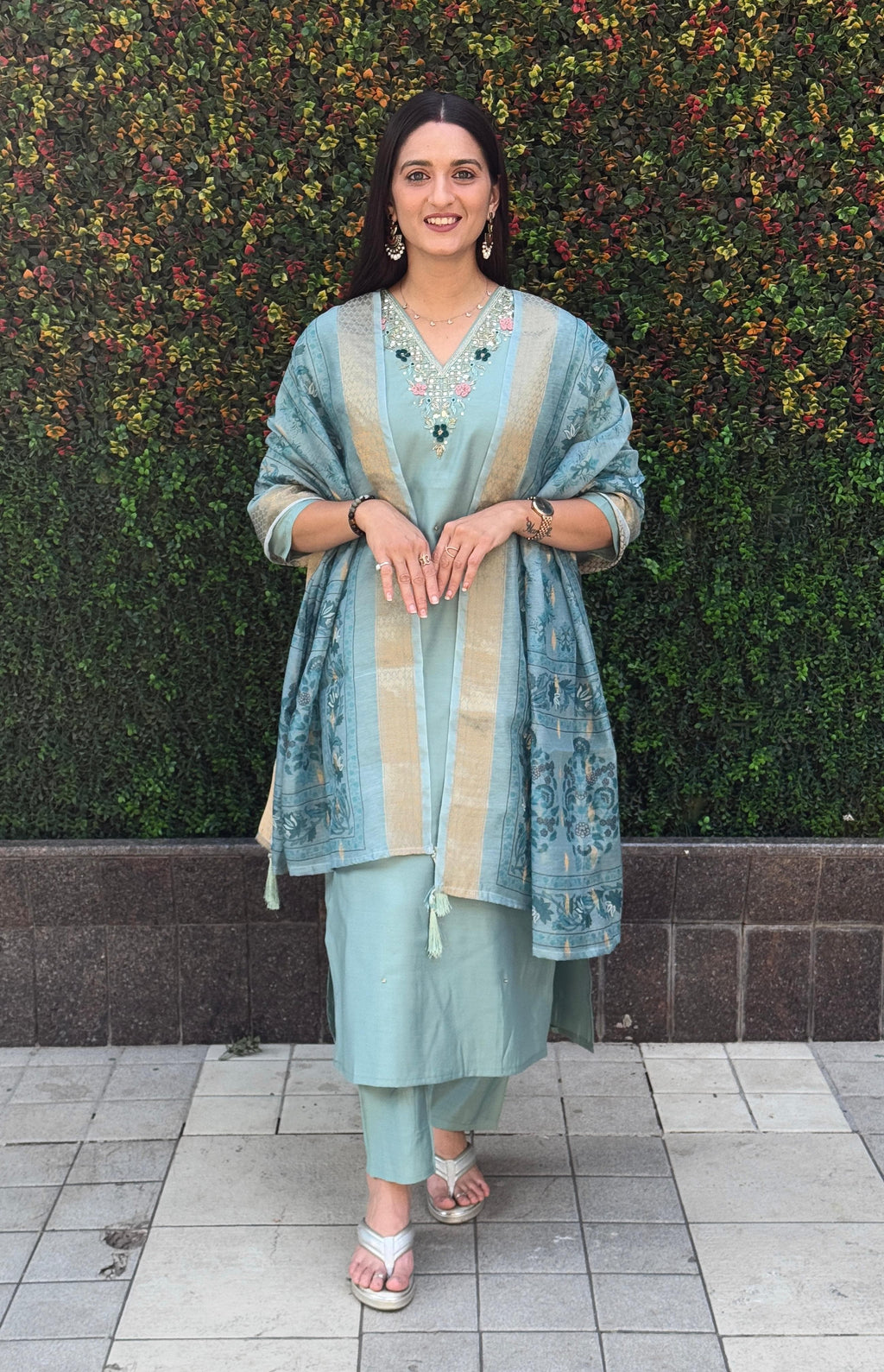 Vedant Vastram Kurta Pant Set With Dupatta Having Beautiful Handwork - See Green | Grocsy