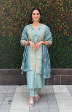 Vedant Vastram Kurta Pant Set With Dupatta Having Beautiful Handwork - See Green | Grocsy