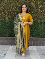 Vedant Vastram Kurta Pant Set With Dupatta Having Beautiful Handwork - Yellow | Grocsy