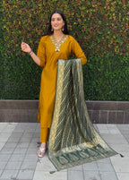 Vedant Vastram Kurta Pant Set With Dupatta Having Beautiful Handwork - Yellow | Grocsy