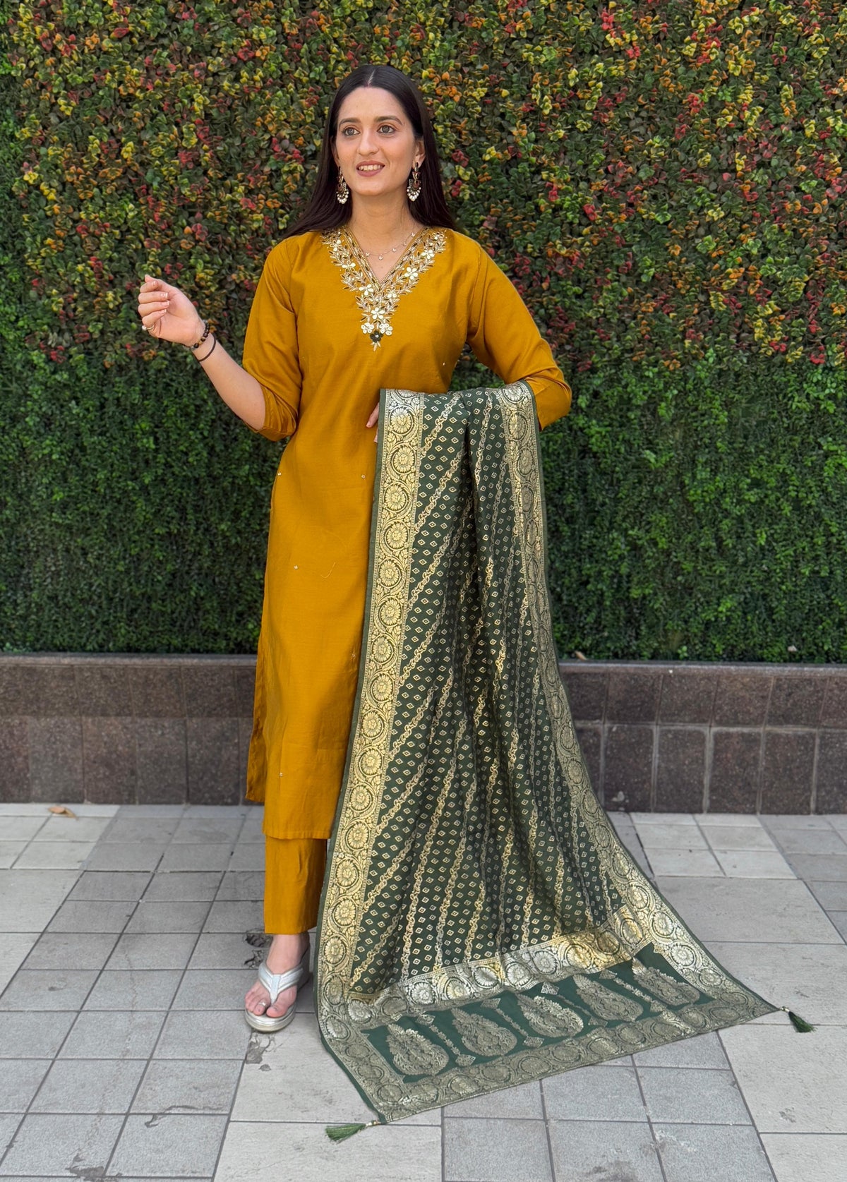 Vedant Vastram Kurta Pant Set With Dupatta Having Beautiful Handwork - Yellow | Grocsy