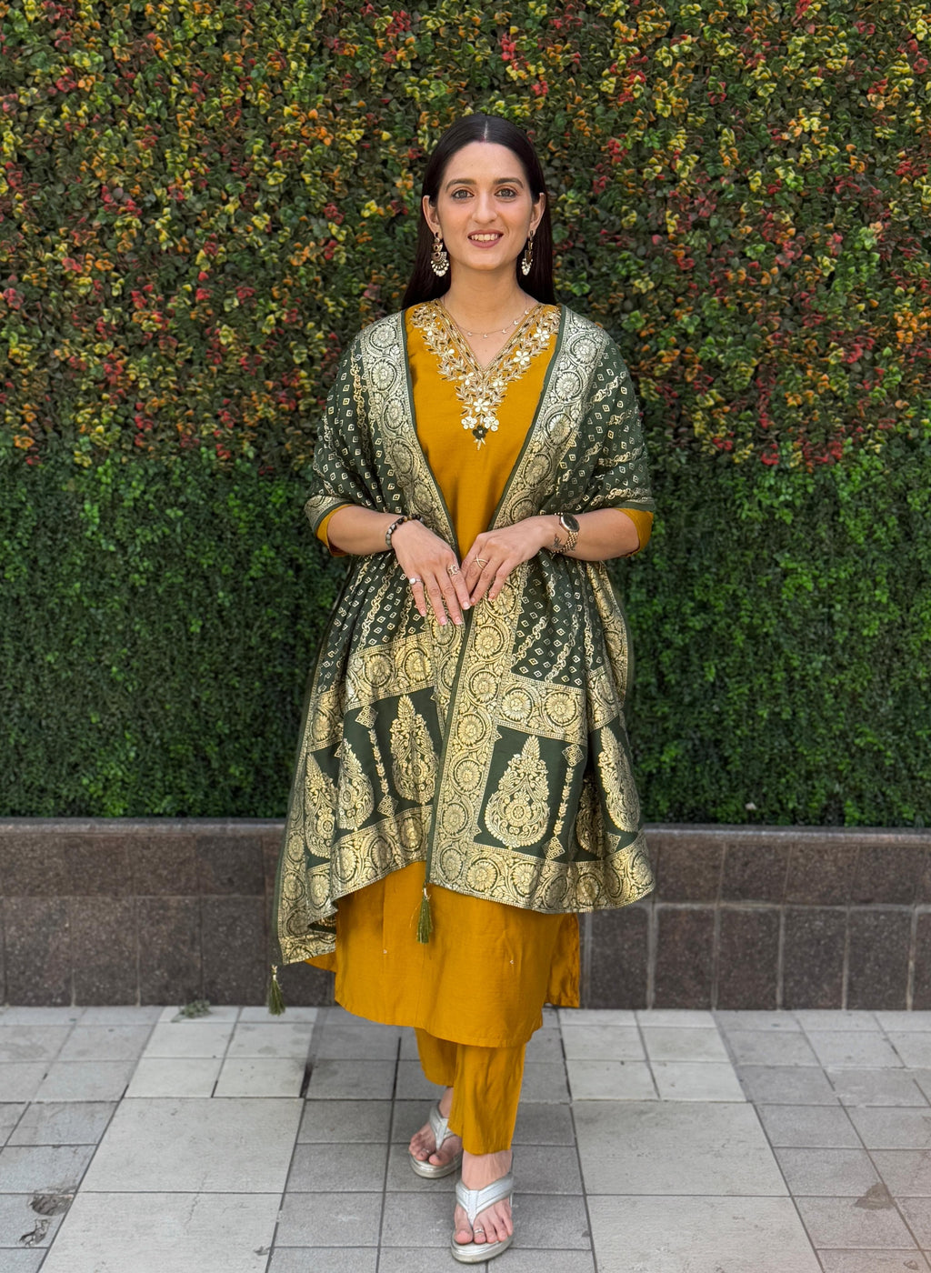 Vedant Vastram Kurta Pant Set With Dupatta Having Beautiful Handwork - Yellow | Grocsy