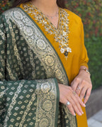 Vedant Vastram Kurta Pant Set With Dupatta Having Beautiful Handwork - Yellow | Grocsy