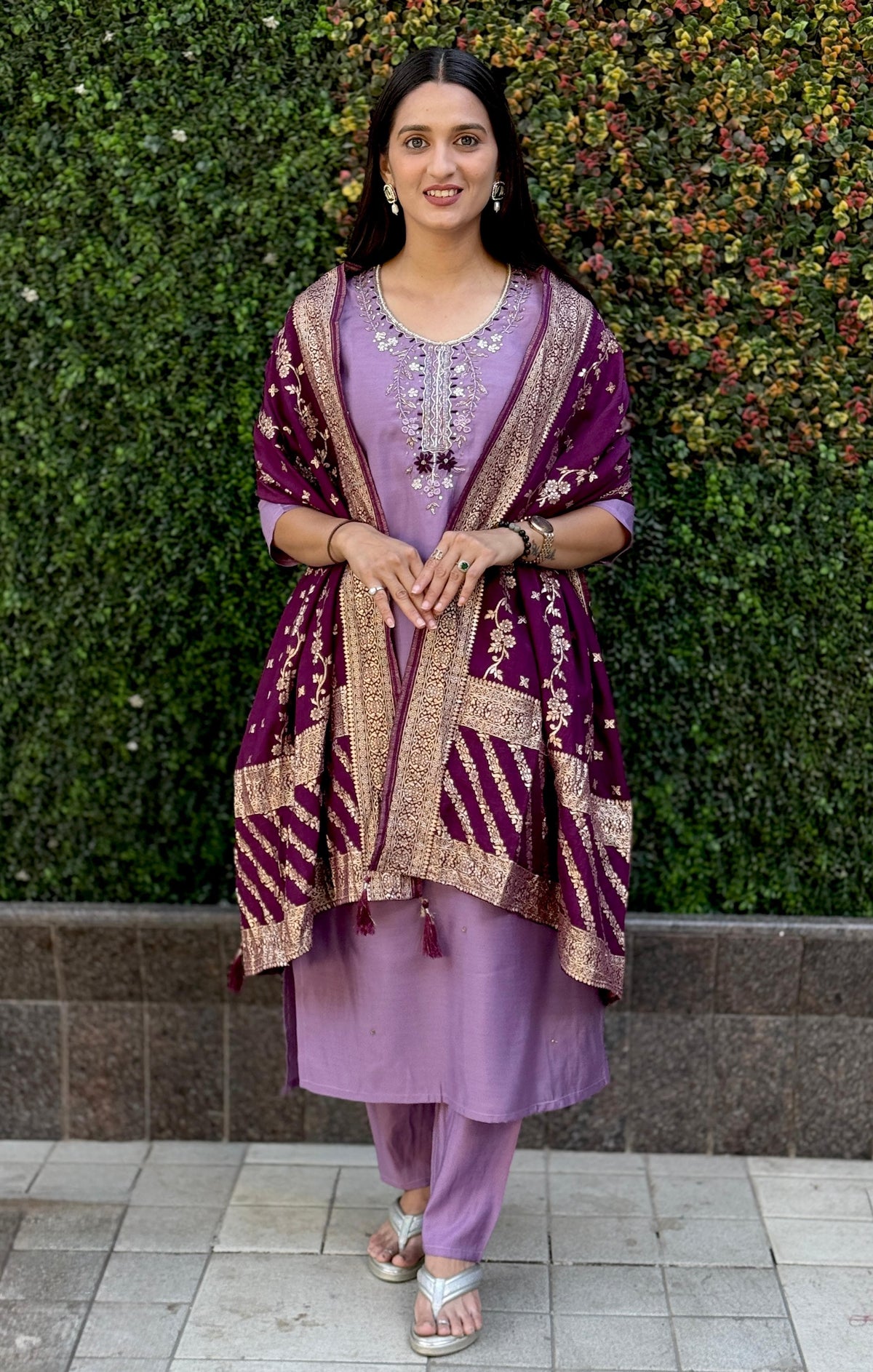 Vedant Vastram Kurta Pant Set With Dupatta Having Beautiful Handwork - Lavender | Grocsy