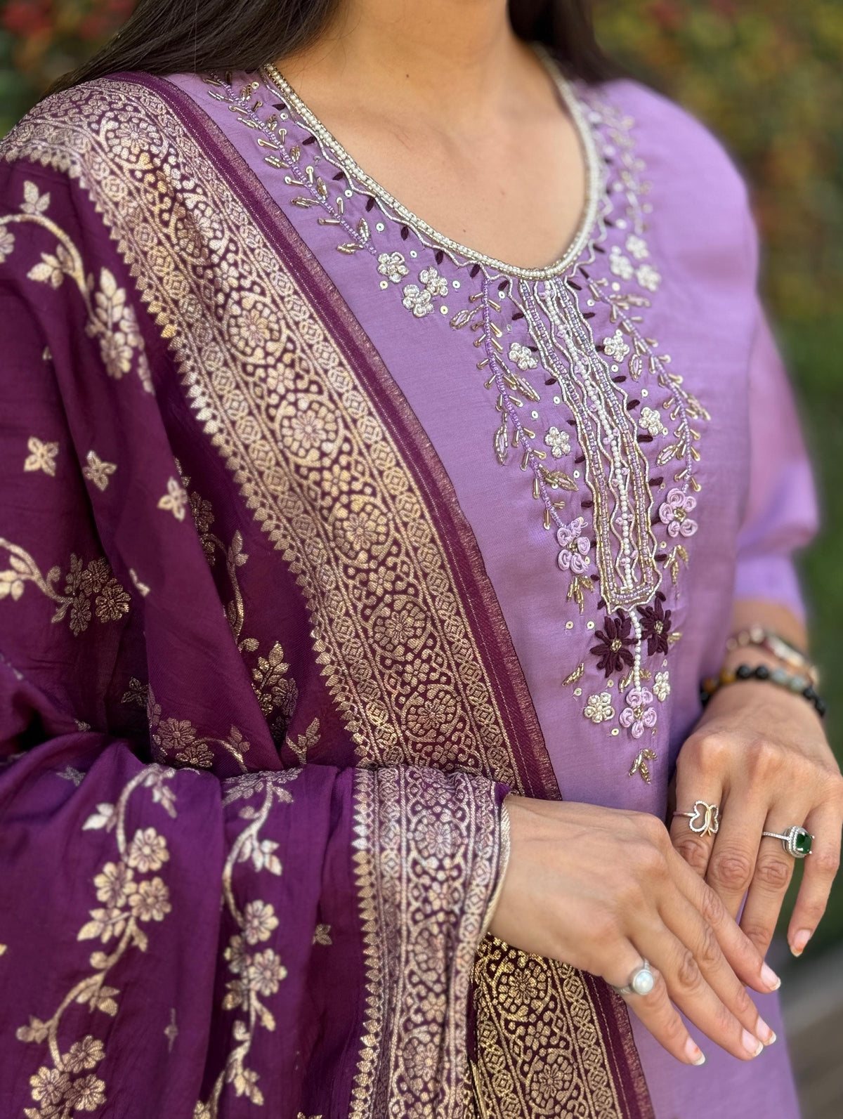 Vedant Vastram Kurta Pant Set With Dupatta Having Beautiful Handwork - Lavender | Grocsy
