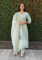 Vedant Vastram Kurta Pant Set With Dupatta Having Beautiful Handwork - See Green | Grocsy