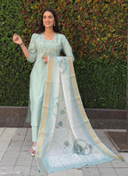 Vedant Vastram Kurta Pant Set With Dupatta Having Beautiful Handwork - See Green | Grocsy