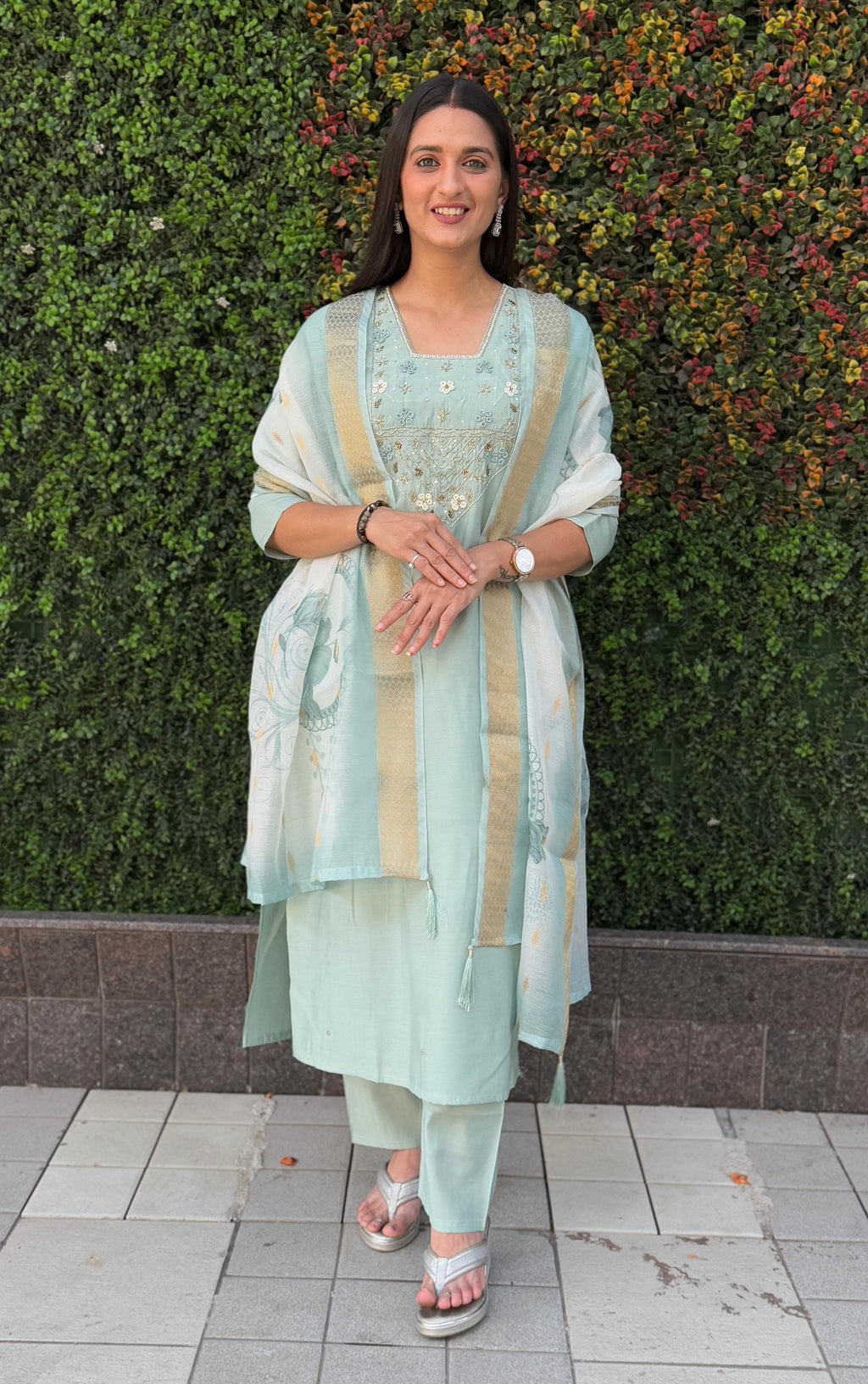 Vedant Vastram Kurta Pant Set With Dupatta Having Beautiful Handwork - See Green | Grocsy