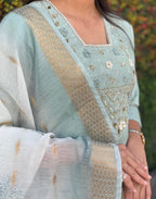 Vedant Vastram Kurta Pant Set With Dupatta Having Beautiful Handwork - See Green | Grocsy