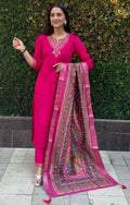 Vedant Vastram Kurta Pant Set With Dupatta Having Beautiful Handwork - Pink | Grocsy