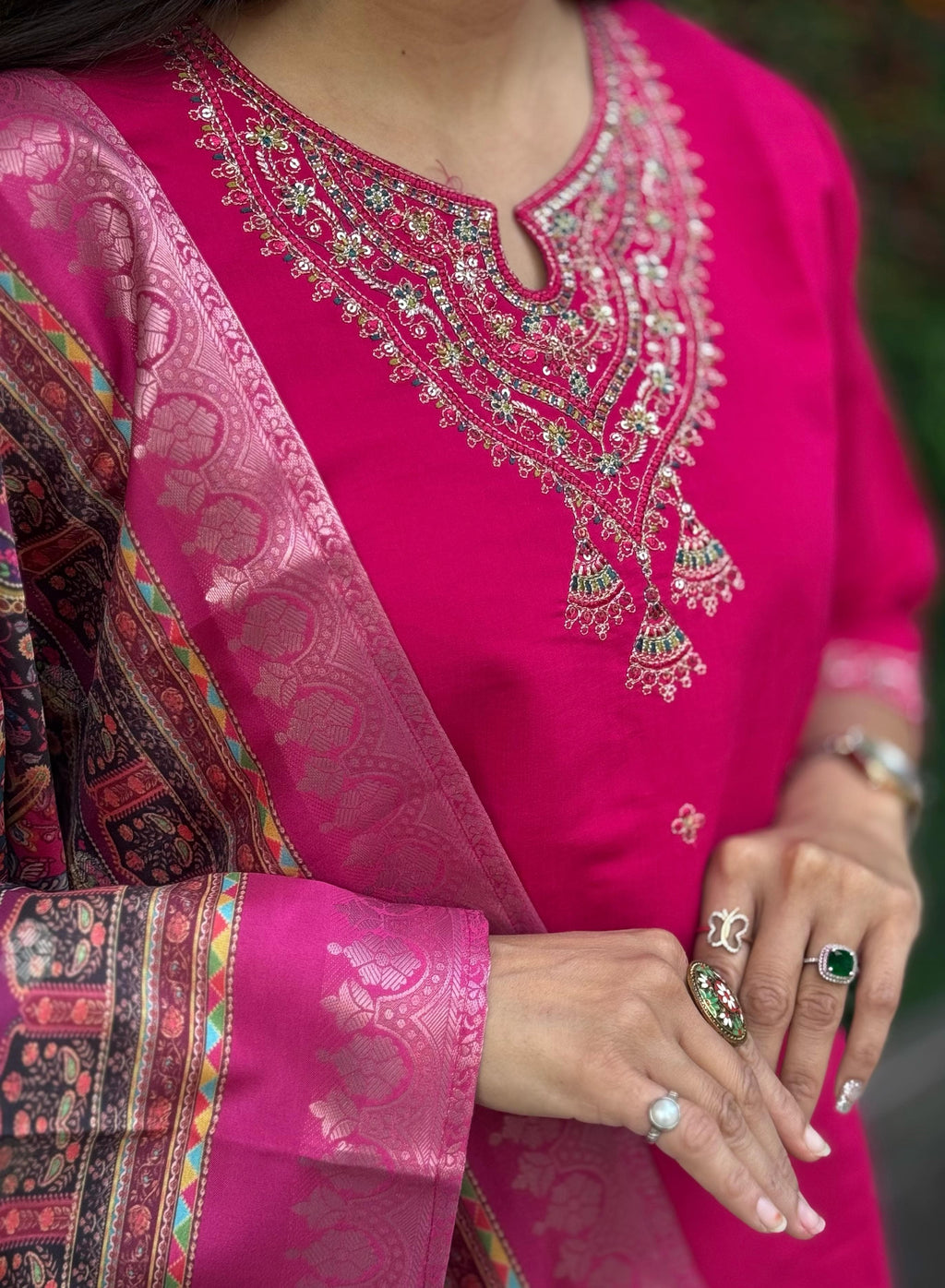 Vedant Vastram Kurta Pant Set With Dupatta Having Beautiful Handwork - Pink | Grocsy