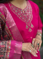 Vedant Vastram Kurta Pant Set With Dupatta Having Beautiful Handwork - Pink | Grocsy