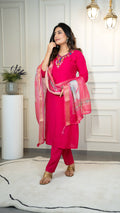 Vedant Vastram Roman Silk Hand Work & Embroidery Work Stitched Kurta Pant Dupatta Set-Pink | Grocsy