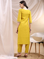 Sequined Embroidered Kurta With Pant & Printed Dupatta, Yellow - Hiral Fashion | Grocsy