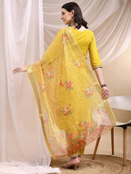 Sequined Embroidered Kurta With Pant & Printed Dupatta, Yellow - Hiral Fashion | Grocsy