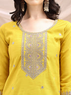 Sequined Embroidered Kurta With Pant & Printed Dupatta, Yellow - Hiral Fashion | Grocsy