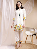 Two-Piece Embroidered Ethnic Co-Ord Set, White - Hiral Fashion | Grocsy