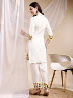 Two-Piece Embroidered Ethnic Co-Ord Set, White - Hiral Fashion | Grocsy