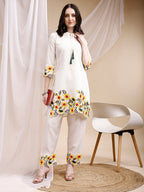 Two-Piece Embroidered Ethnic Co-Ord Set, White - Hiral Fashion | Grocsy