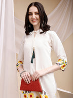Two-Piece Embroidered Ethnic Co-Ord Set, White - Hiral Fashion | Grocsy