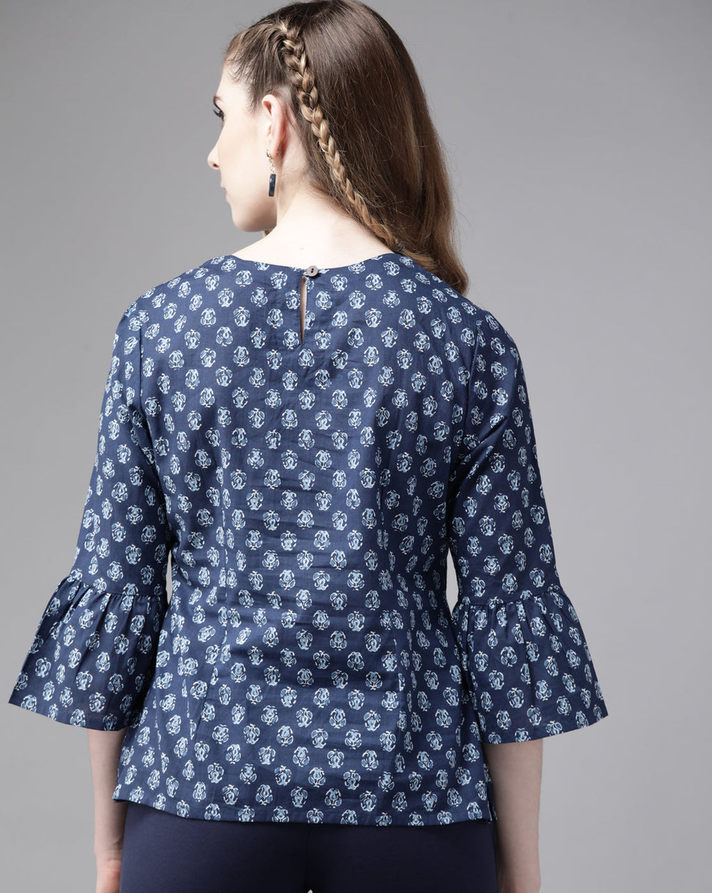 Indo Era Blue Floral Printed Straight Kurti | Grocsy
