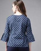 Indo Era Blue Floral Printed Straight Kurti | Grocsy