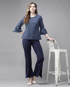Indo Era Blue Floral Printed Straight Kurti | Grocsy