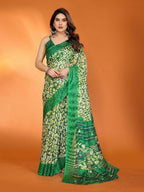 PR Fashion Green Kota Doria Printed Saree | Grocsy