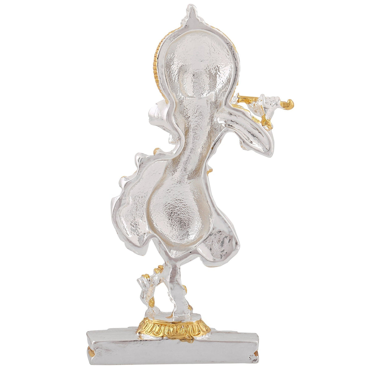 Estele Gold-Polished Playing flute Sri Krishna Idol for Home/Car decor