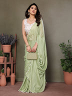 Vedant Vastram Poly Silk Embroidery Work Fancy Saree - Pista | Grocsy